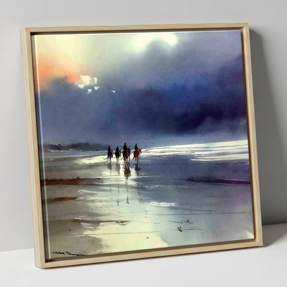 Storm Light Beach Hack horse landscape canvas wall art in natural frame