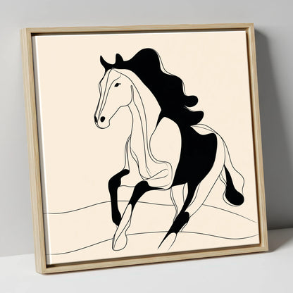 Dynamic Ink Silhouette horse portrait canvas wall art in natural frame