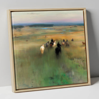 Riding Out horse landscape canvas wall art in natural frame