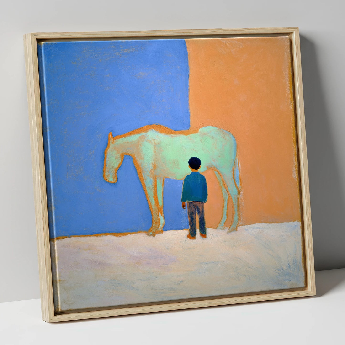 A Silent Understanding horse & rider canvas wall art in natural frame
