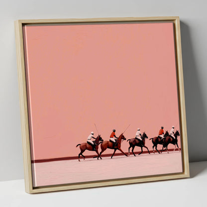 Dusty Rose Chukka polo horse canvas wall art in natural frame
