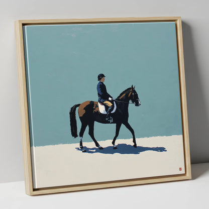 Serene Winter Dressage dressage horse canvas wall art in natural frame