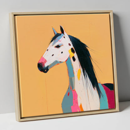 Vibrant Appaloosa Portrait horse breed canvas wall art in natural frame