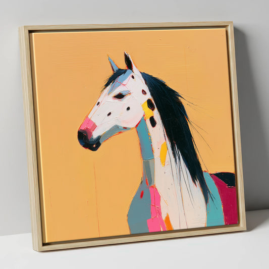 Vibrant Appaloosa Portrait horse breed canvas wall art in natural frame