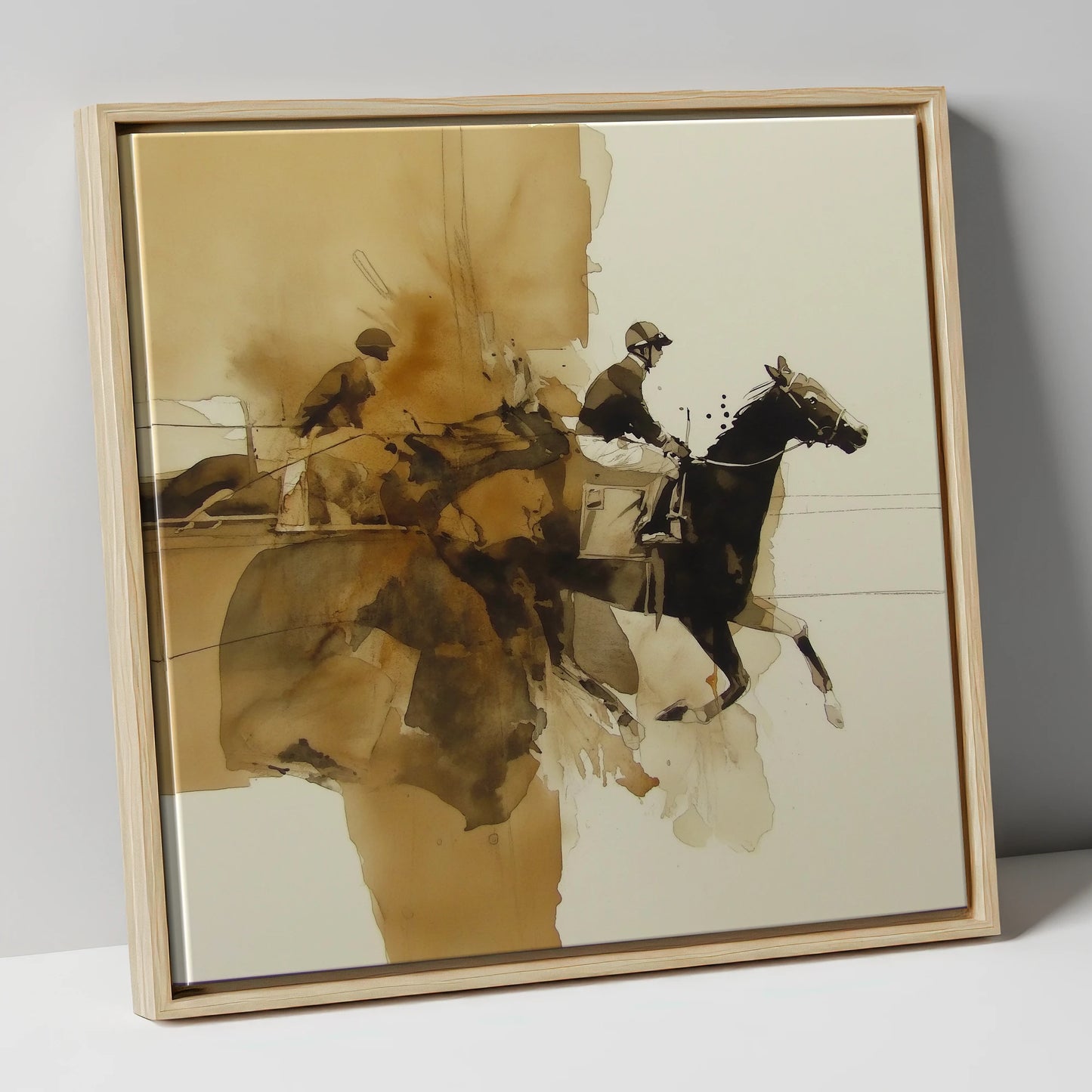 Surge of Sepia racing horse canvas wall art in natural frame