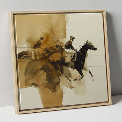 Surge of Sepia racing horse canvas wall art in natural frame