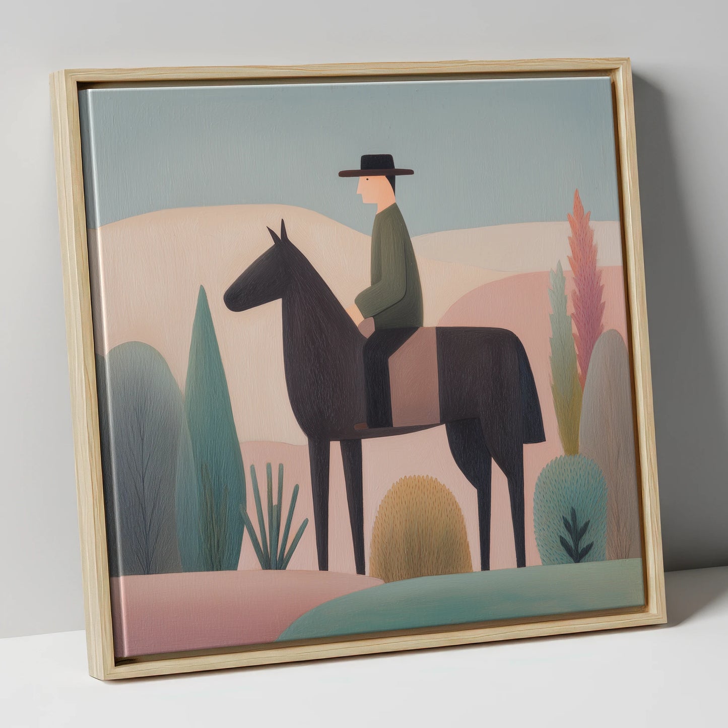 The Quiet Trail western horse canvas wall art in natural frame