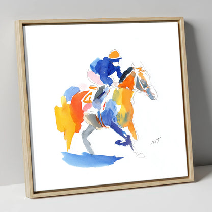 The Colourful Chase racing horse canvas wall art in natural frame