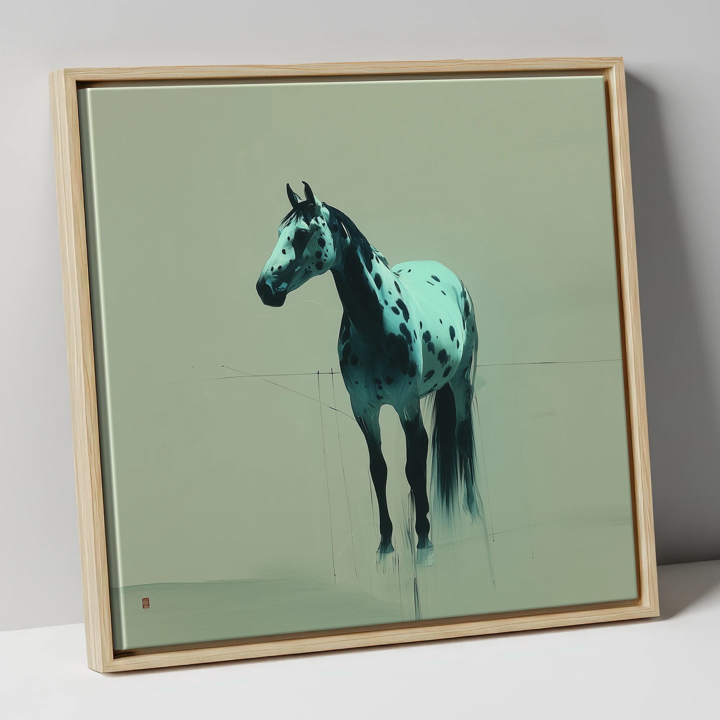 The Teal Appaloosa horse breed canvas wall art in natural frame