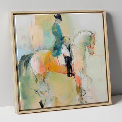 Abstract Dressage Harmony dressage horse canvas wall art in natural frame