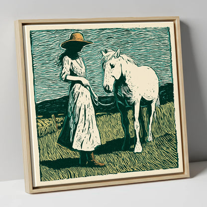 Windswept Companions horse & rider canvas wall art in natural frame