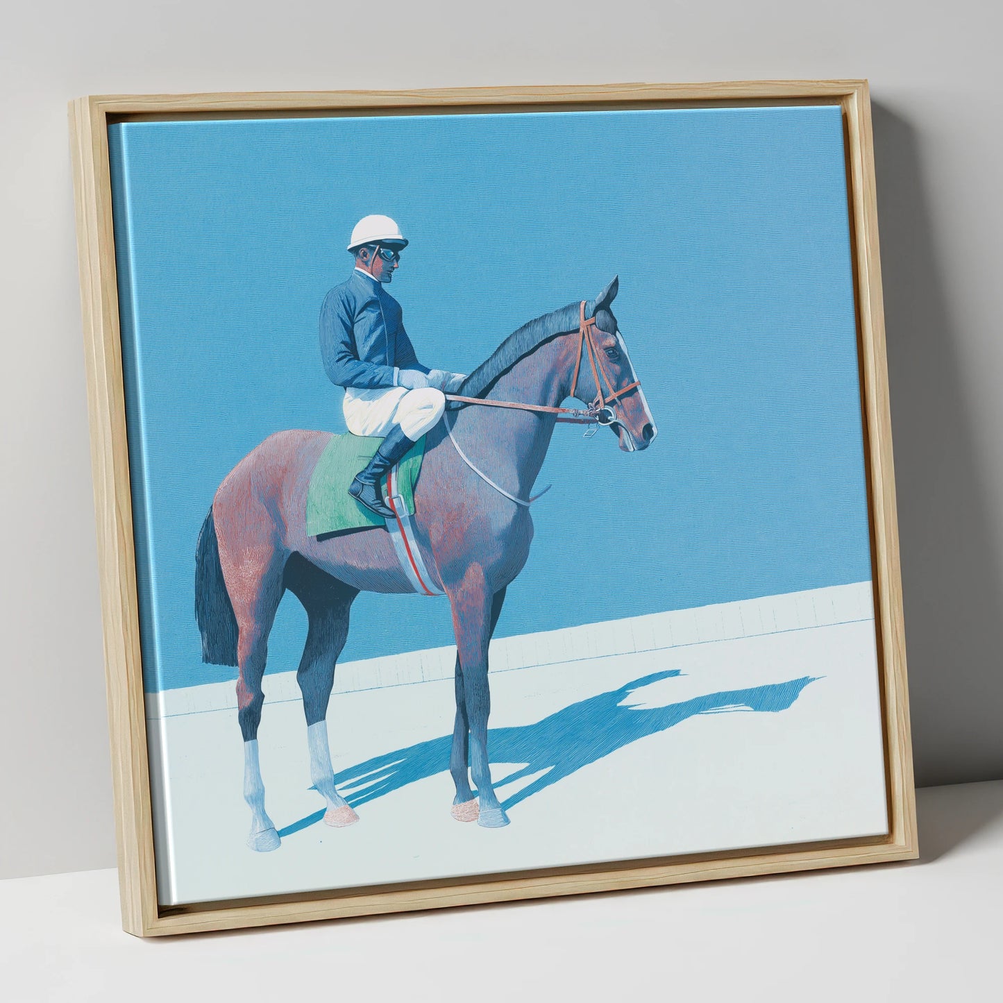 Before the Off racing horse canvas wall art in natural frame
