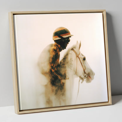 Echoes of the Track racing horse canvas wall art in natural frame
