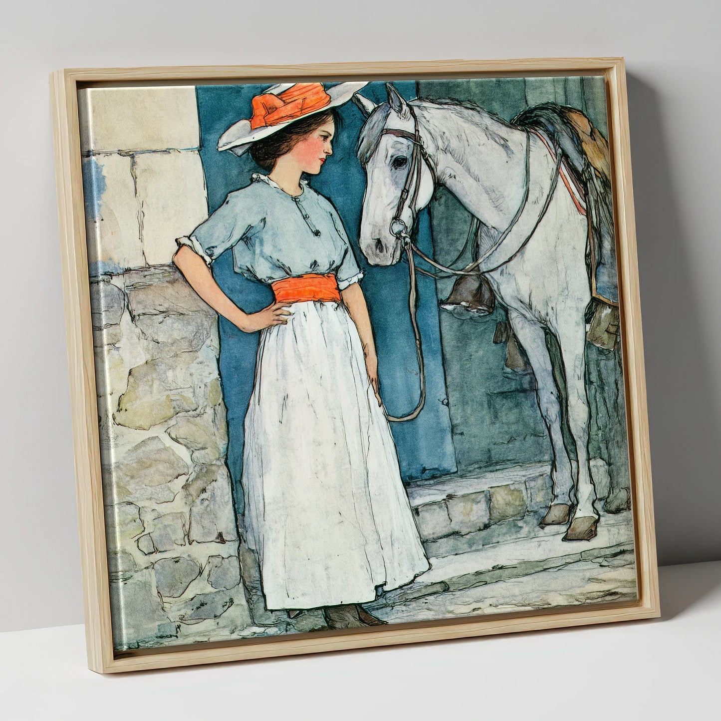 A Patient Companion horse & rider canvas wall art in natural frame