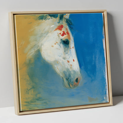 Cerulean Painted Profile horse breed canvas wall art in natural frame