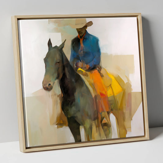 Painted Desert Rider western horse canvas wall art in natural frame