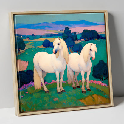 Pastel Horizons horse landscape canvas wall art in natural frame