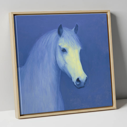 Luminous Blue Portrait horse portrait canvas wall art in natural frame