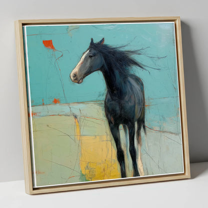 Abstract Windswept Equine horse portrait canvas wall art in natural frame