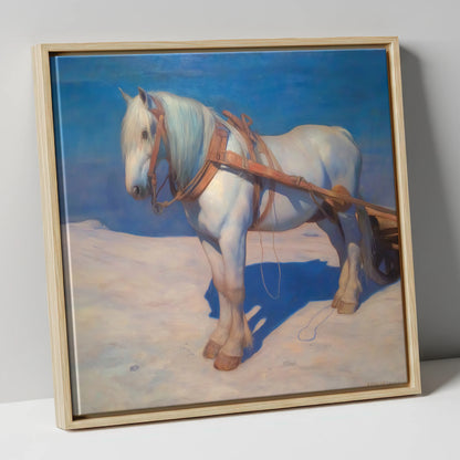 The Patient Grey working horse canvas wall art in natural frame