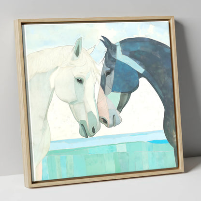 The Gentle Greeting horse portrait canvas wall art in natural frame