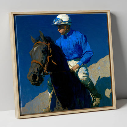 Focus Under Cobalt Skies racing horse canvas wall art in natural frame