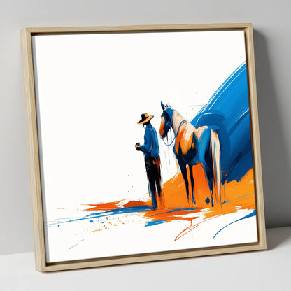 Bold Western Bond horse & rider canvas wall art in natural frame