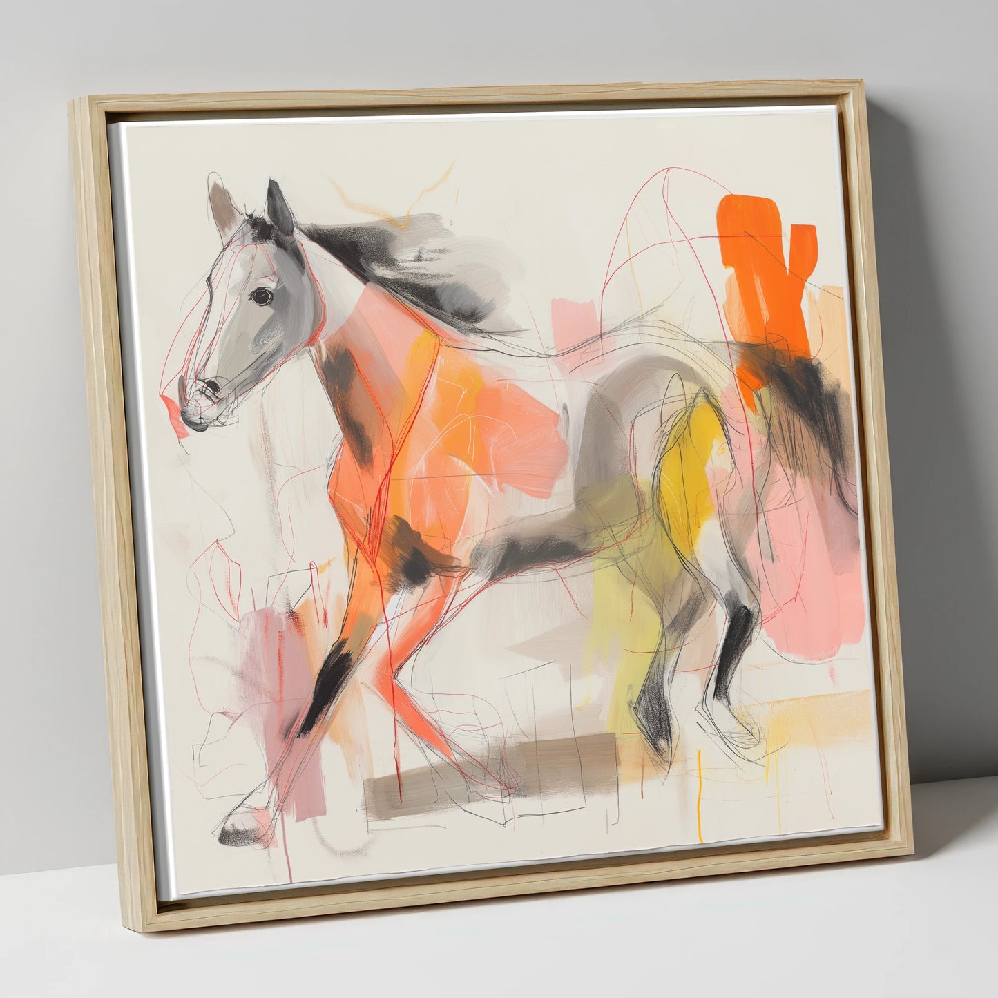 Vibrant Equine Spirit horse portrait canvas wall art in natural frame