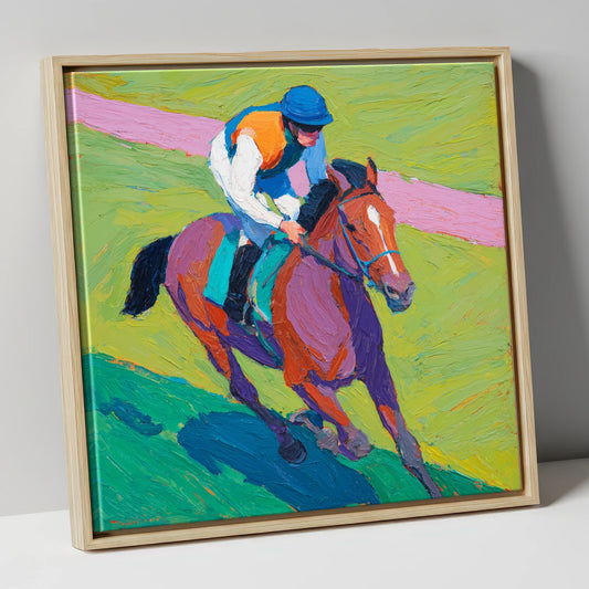 The Painted Pace racing horse canvas wall art in natural frame