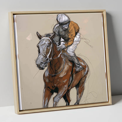 Pace and Power racing horse canvas wall art in natural frame