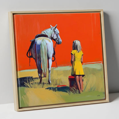 The Yellow Dress horse & rider canvas wall art in natural frame