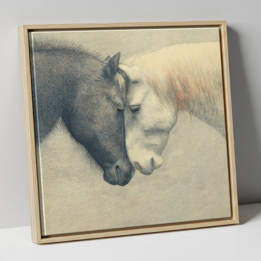 Quiet Harmony horse portrait canvas wall art in natural frame