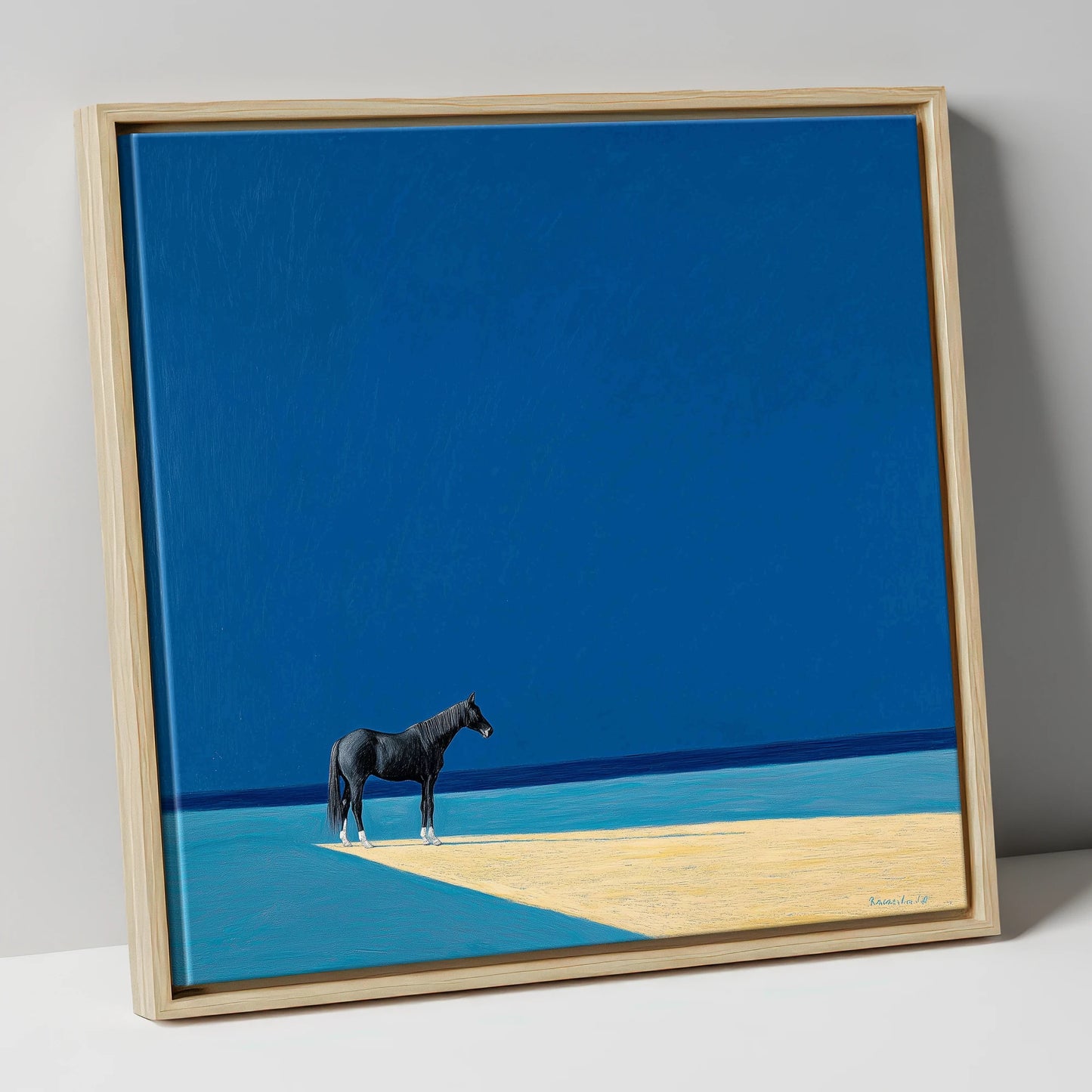 At the Azure Edge horse breed canvas wall art in natural frame