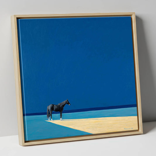 At the Azure Edge horse breed canvas wall art in natural frame