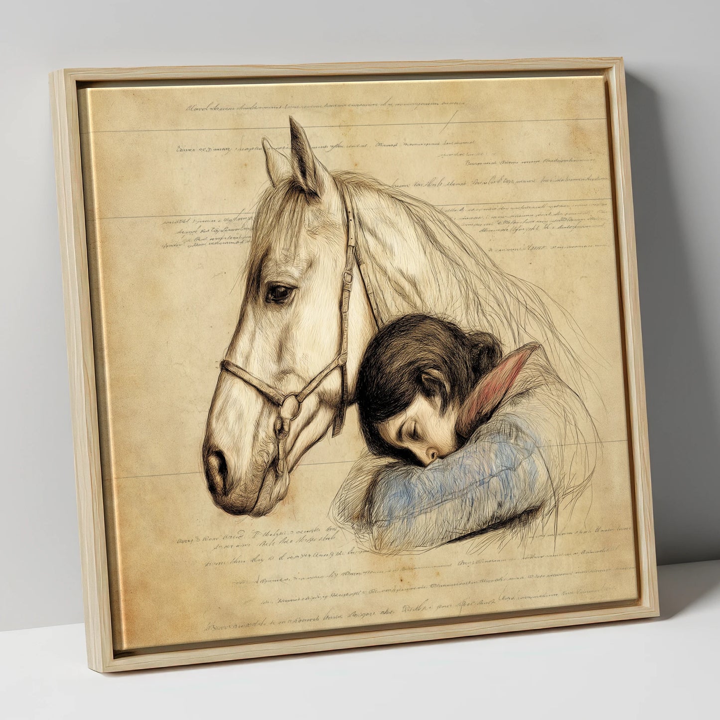 Timeless Connection horse & rider canvas wall art in natural frame