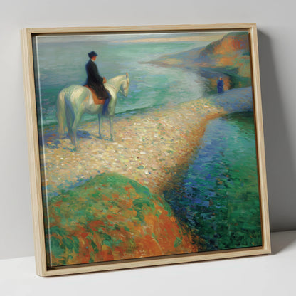 Luminous Coastal Hack beach horse canvas wall art in natural frame