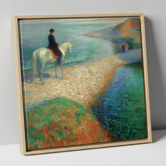 Luminous Coastal Hack beach horse canvas wall art in natural frame