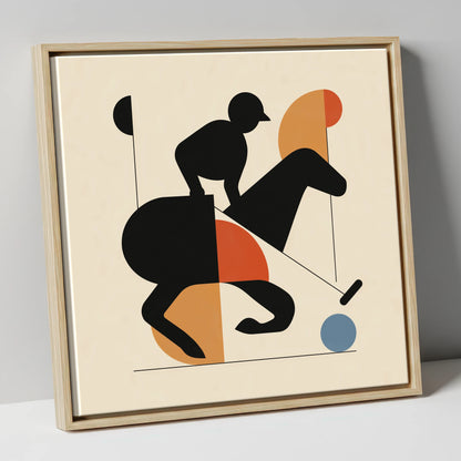 Mid-Century Polo Strike polo horse canvas wall art in natural frame