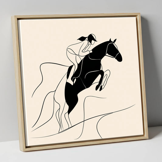 Fluid Ascent show jumping horse canvas wall art in natural frame