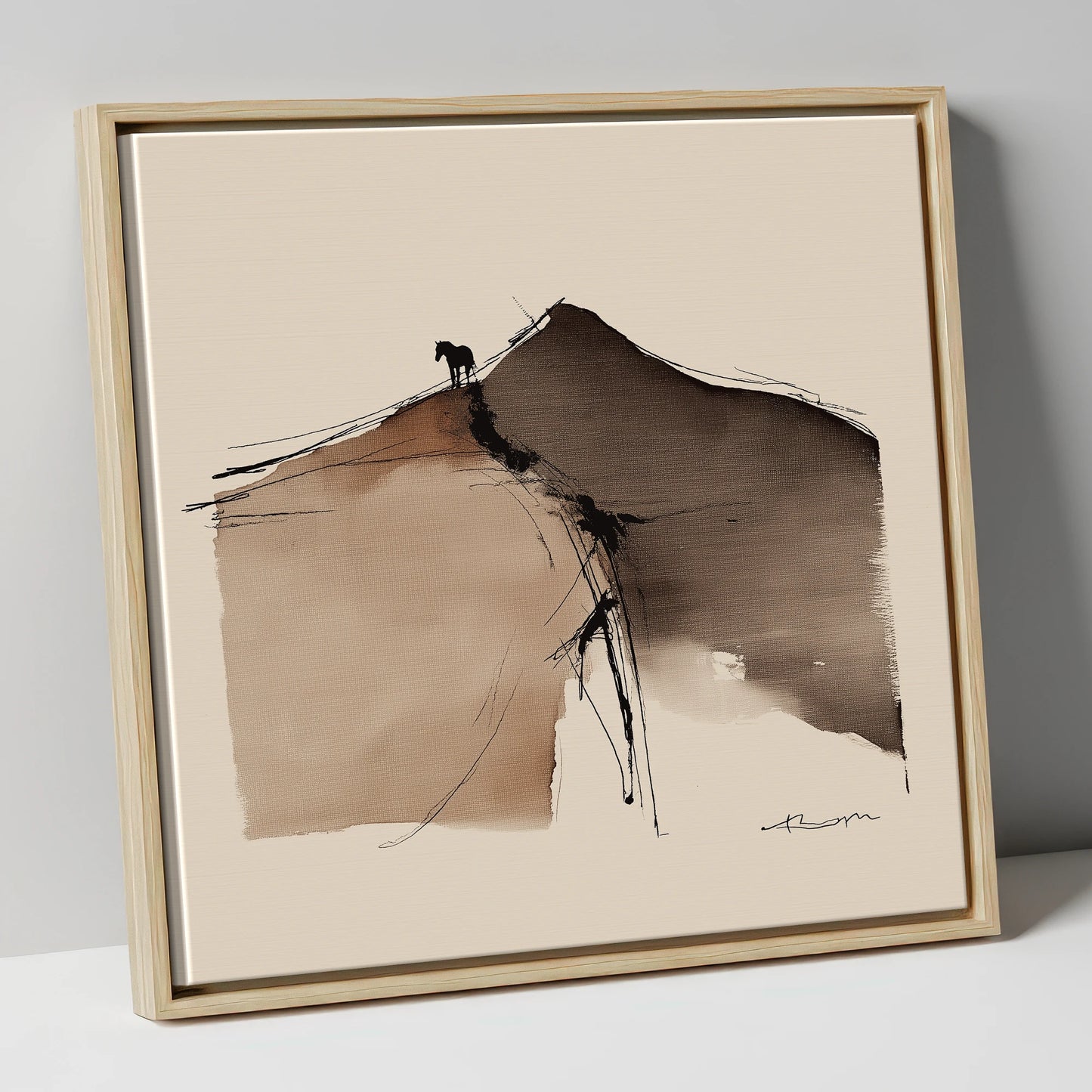 Summit Silhouette horse landscape canvas wall art in natural frame