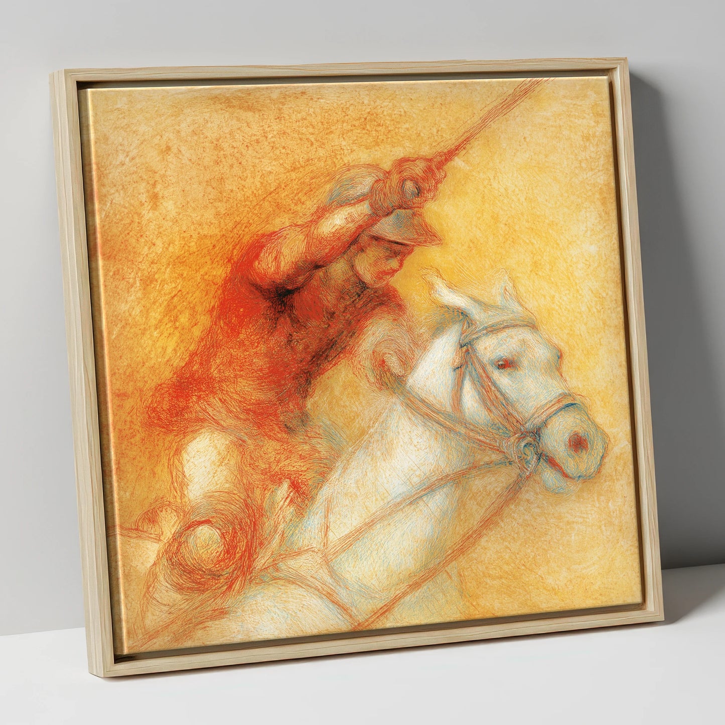 Heat of the Chukka polo horse canvas wall art in natural frame