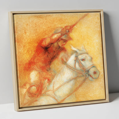 Heat of the Chukka polo horse canvas wall art in natural frame