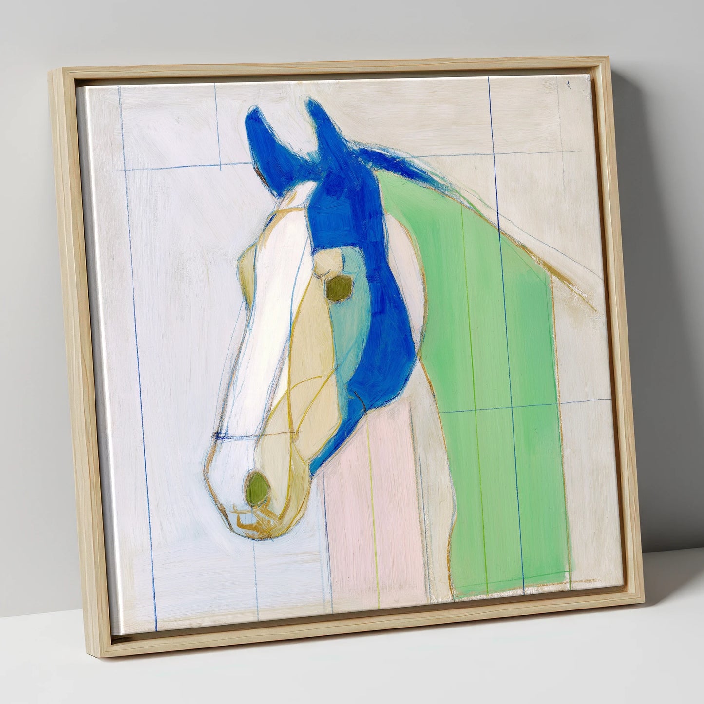 Architectural Azure Profile horse portrait canvas wall art in natural frame