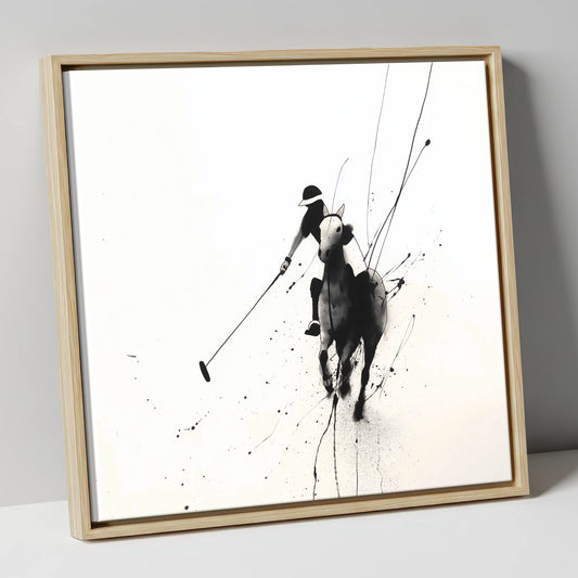 Ethereal Polo Silhouette polo horse canvas wall art in natural frame