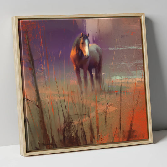 Violet Dawn Solitude horse landscape canvas wall art in natural frame