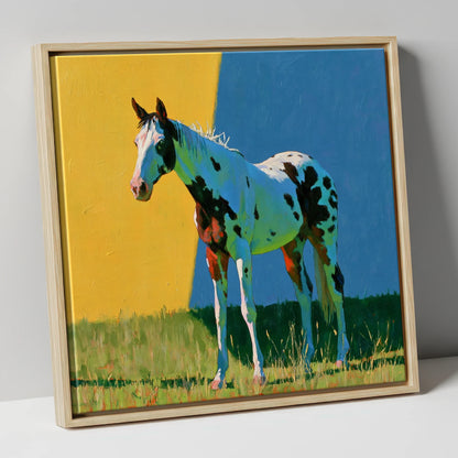 Spotted Horse in Vibrant Colours horse breed canvas wall art in natural frame