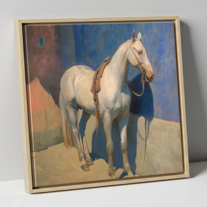 Sunlit Grey against Azure horse breed canvas wall art in natural frame