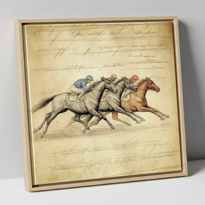 Vintage Thoroughbred Racing Study racing horse canvas wall art in natural frame