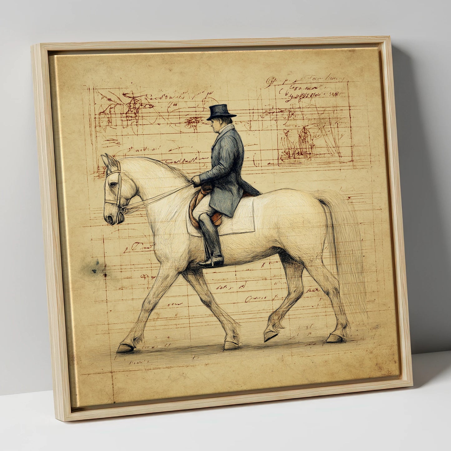 The Master's Study dressage horse canvas wall art in natural frame