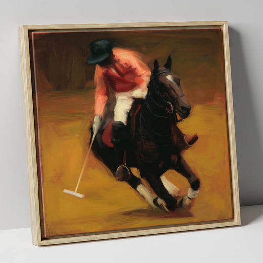 Heat of the Chukka polo horse canvas wall art in natural frame